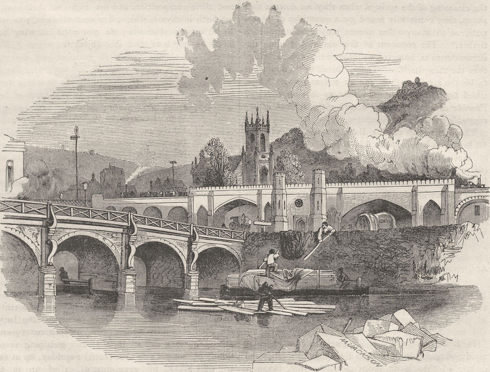SOMERSET. Bath. Bridge and Railway 1850 old antique vintage print picture